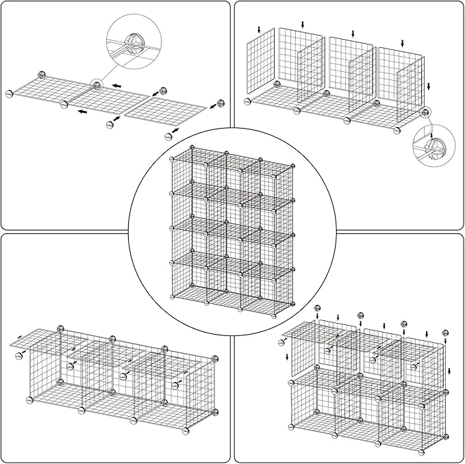 C&AHOME Wire Cube Storage, 12 - Cube Organizer Metal C Grids, Modular Shelves Units, Closet Organizer, Ideal for Home, Office, Living Room, 36.6”L x 12.4”W 48.4”H, Brown UWCS3012R