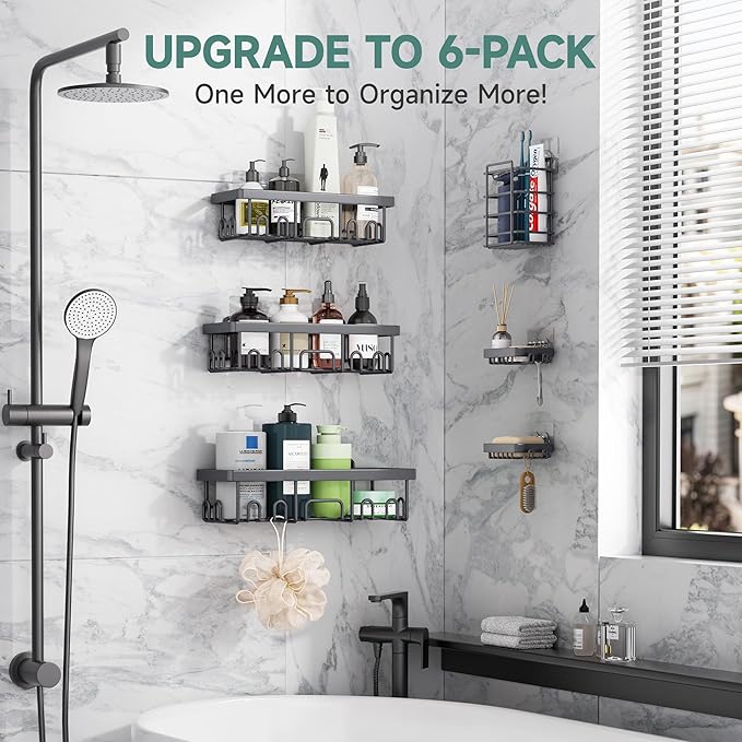 Rustproof & Waterproof Shower Caddy 6-Pack, Dark Grey