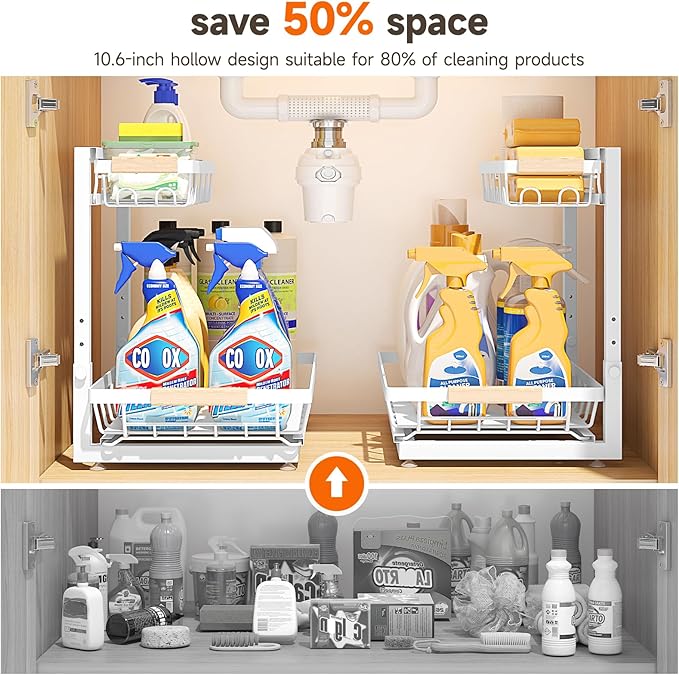 Sevenblue 2 Packs Under Sink Organizer, Height Adjustable 2 Tier Under Kitchen Sink Organizer, Multi-Purpose Storage Shelf for Kitchen Bathroom Cabinet
