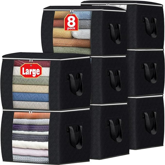 Fab totes 24 Gallons Clothes Storage, 8 Pack,Black