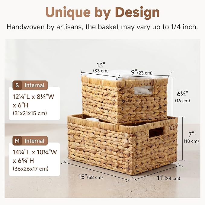 Wicker Storage Baskets, Handwoven Water Hyacinth Basket for Organizing