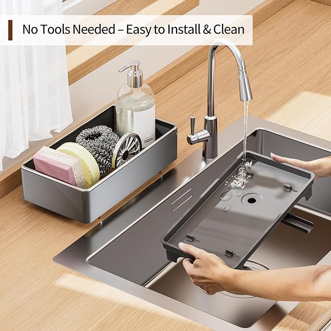 Sponge Holder for Kitchen Sink, Brushes & Dish Cloths Grey