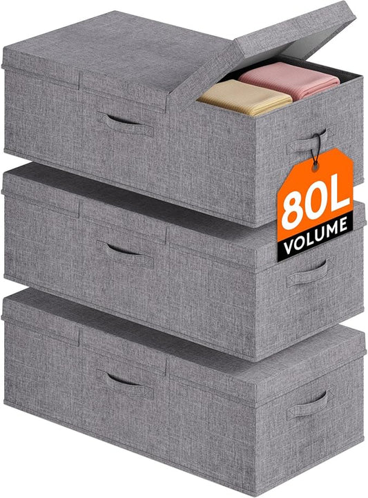 80L Under Bed Storage Containers, Pillows 3 Pack