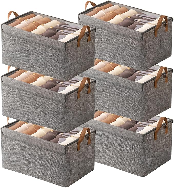 Closet Clothes Organizer Bins 6 Pc, Fabric Box Storage Shelf Bins Stackable