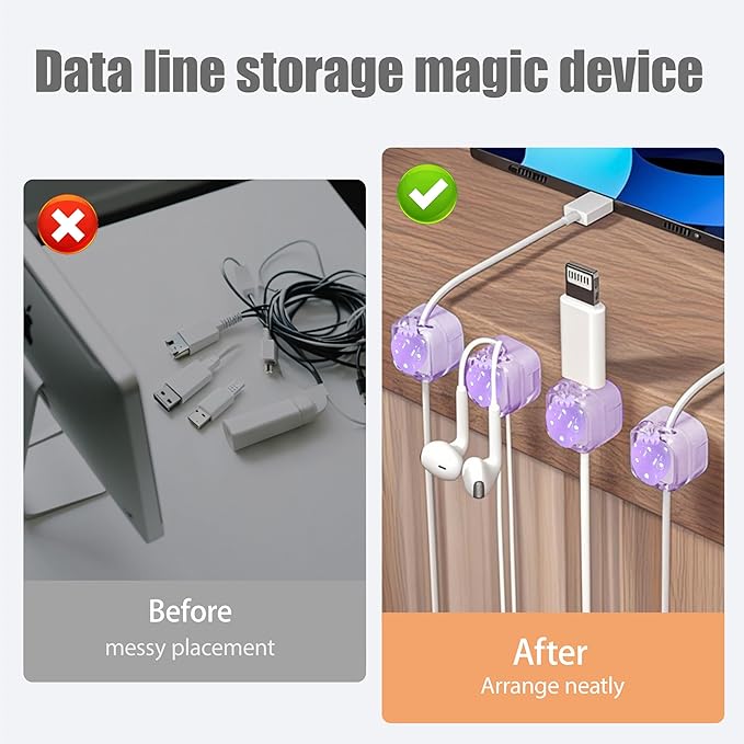 9Pack Magnetic Cable Clips for Nightstand, Adhesive Night-Glowing Cord Holder Organizer for Office Home Desk Wall Car (Purple,Strawberry)