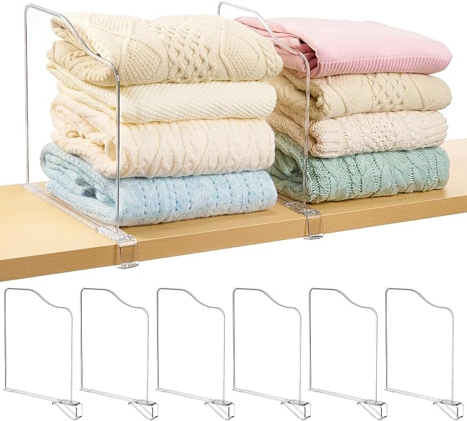 Vtopmart 8 Pack 12in Height Shelf Dividers for Closet Organization, Clear Plastic Closet Shelf Dividers of Upgrade Height for Maximizing Vertical Space Storage, Organizing Sweater, Jeans, Shirts, Bags