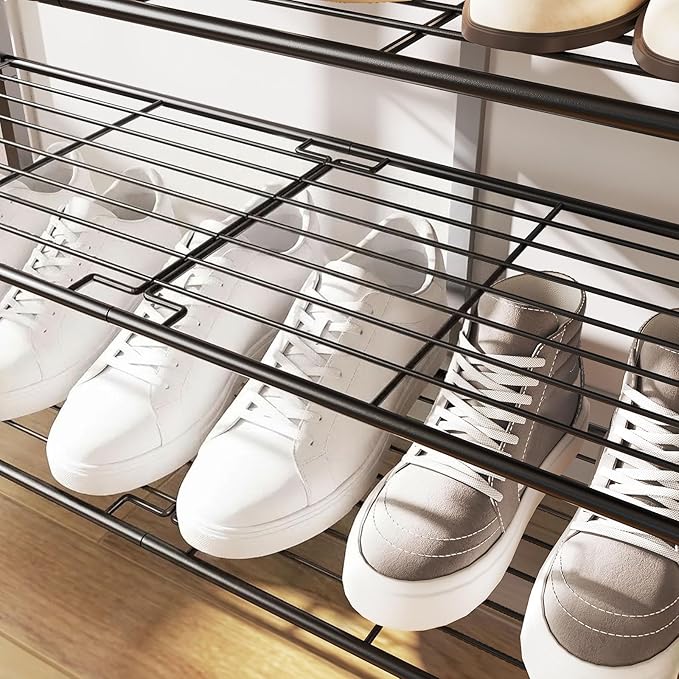 YATINEY 6-Tier Shoe Rack, Shoe Storage Organizer for Closet, Free Standing Shoe Organizer with Metal Mesh Shelves, 24 Pairs of Shoes, Rustic Brown and Black SS06BR