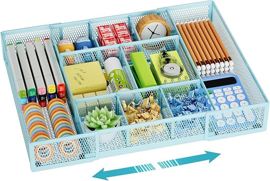 Expandable Desk Drawer Organizer, Expandable-Blue