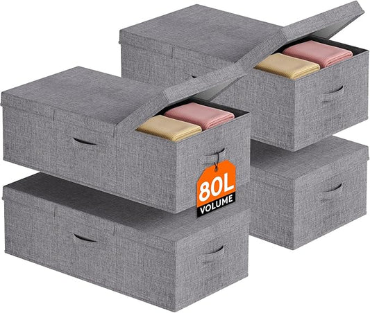 80L Under Bed Storage Containers, Pillows 4 Pack