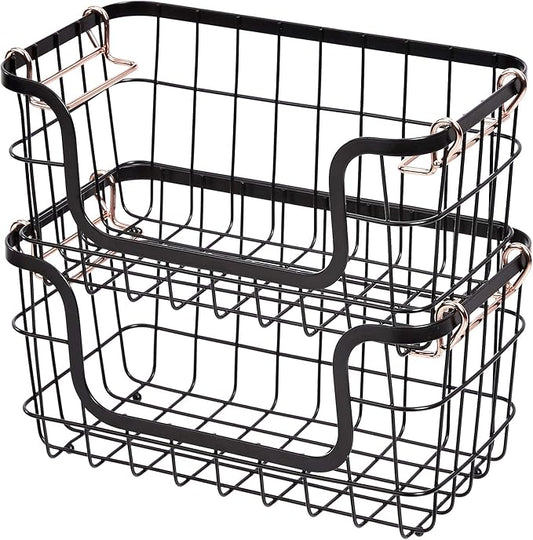 Amazon Basics Stackable Metal Wire Rectangular Storage Baskets for Kitchen