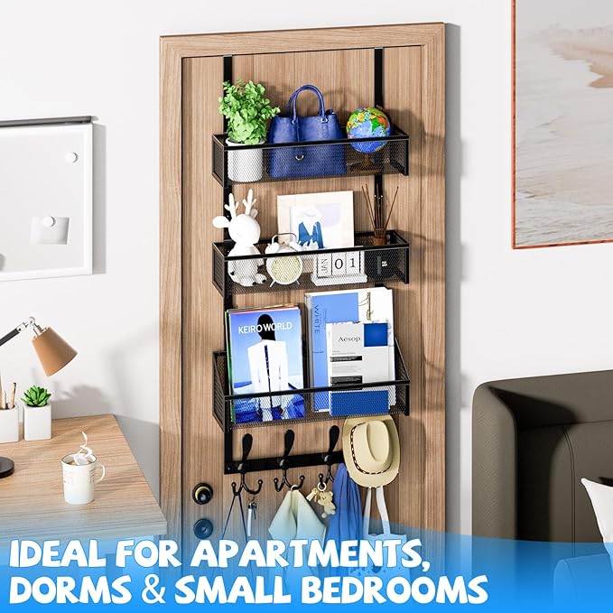 Over The Door Hooks Organizer, Black, 4-Tier