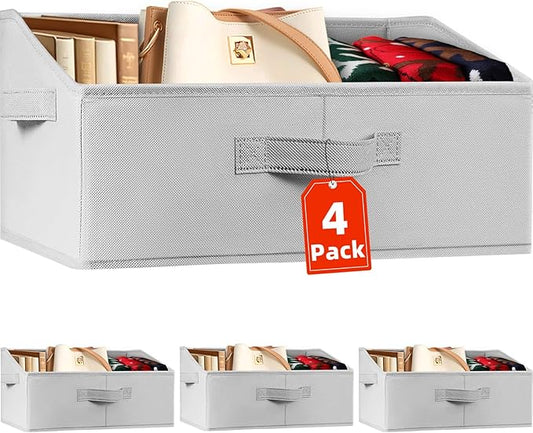 Closet Organizers Bins 4 Pack, Large Collapsible Shelf Organizer with Handles