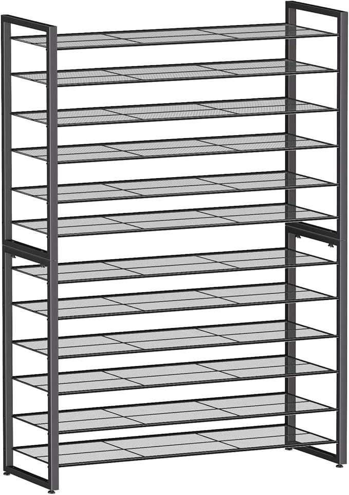 Simple Trending 12 Tier Shoe Rack Holds 60 Pairs, Sturdy Tall Shoe Organizer, Heavy Duty Large Metal Stackable Shoe Shelf for Entryway, Closet, Bedroom, Black