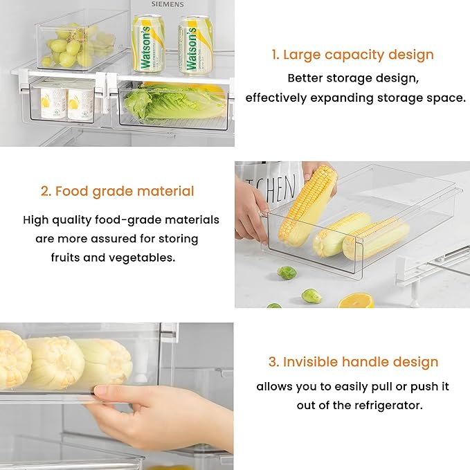 Fridge Organizer Drawer, Clear Plastic Fridge Organizer Bins
