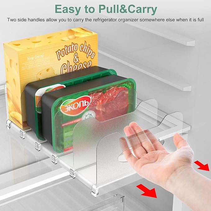 SURETIVIAN Freezer Organizer 12” Visible Fridge Organizer Rack with Removable Dividers and Handles, Freely Adjustable, Fits Refrigerator Frozen Meals, Lunch Meat Box, Cheeses(White)