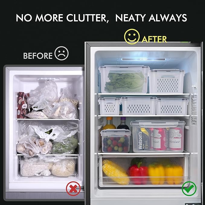 4-Pack Large Fruit Storage Container for Fridge Leak proof with Removable