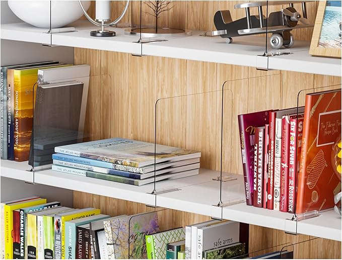 Yieach 4 Pack Towel,Sweater,Purse Organizer and Acrylic Shelf Dividers for Closet Organization - Adjustable Height - Vertical Shelf Separators for T Shirt,Clear Closet Shelf Divider for Wood Shelves
