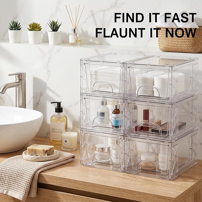 Stackable Storage Drawers, 4.4in Small Bathroom Organizers and Storage Boxes