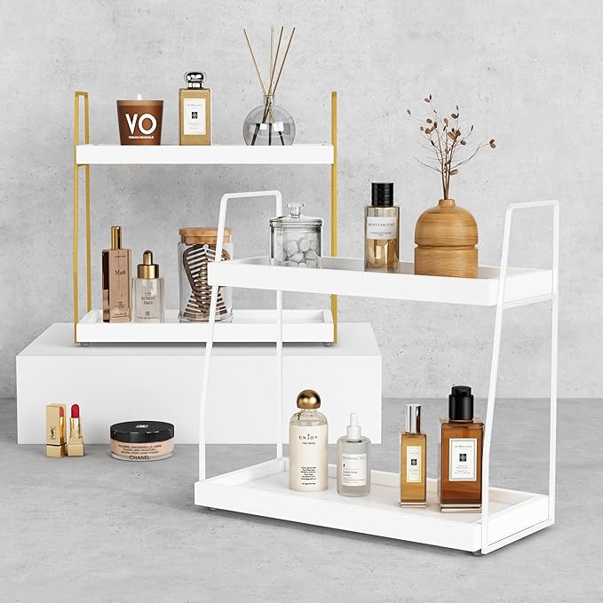 White 2 Tier Bathroom Organizer Countertop