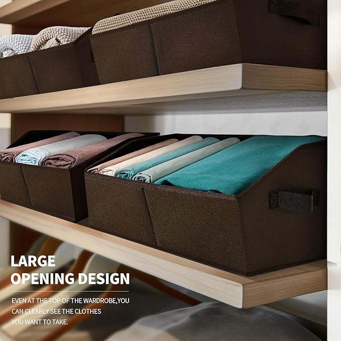 Homsorout Closet Baskets for Shelves Trapezoid - Decorative Storage Baskets with Handle, Closet Bins for Organization, Shelf Storage Bins for Clothes, Books, Home, Office, 8 Pack, Brown