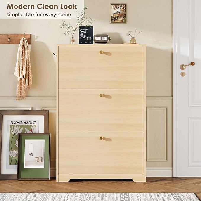 Nicetree Shoe Storage Cabinet, Slim Shoe Cabinet, Hidden Shoe Rack Cabinet, Shoe Storage Cabinet for Entryway, Hallway, Foryer, Natural Oak