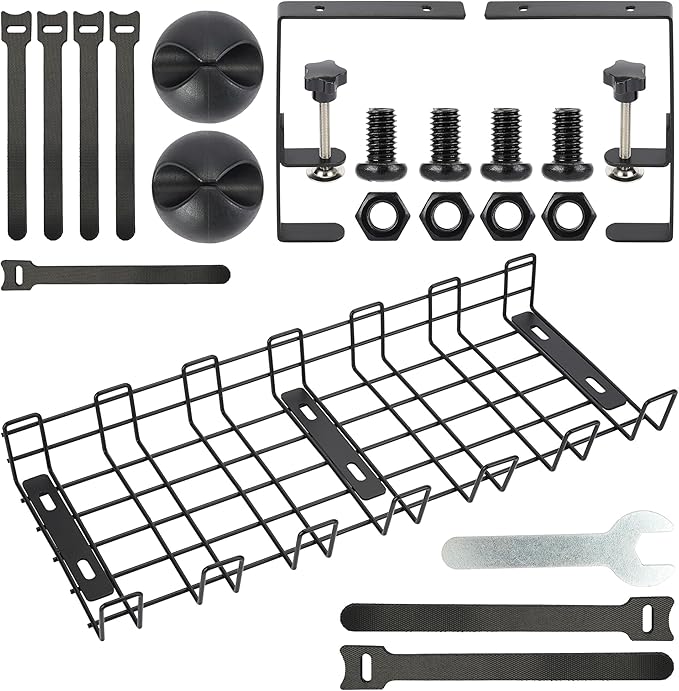 Under Desk Cable Management Tray - No Drilling, Tools-Free, Adjustable Iron Organizer, Modern Minimalist Style for Home Office
