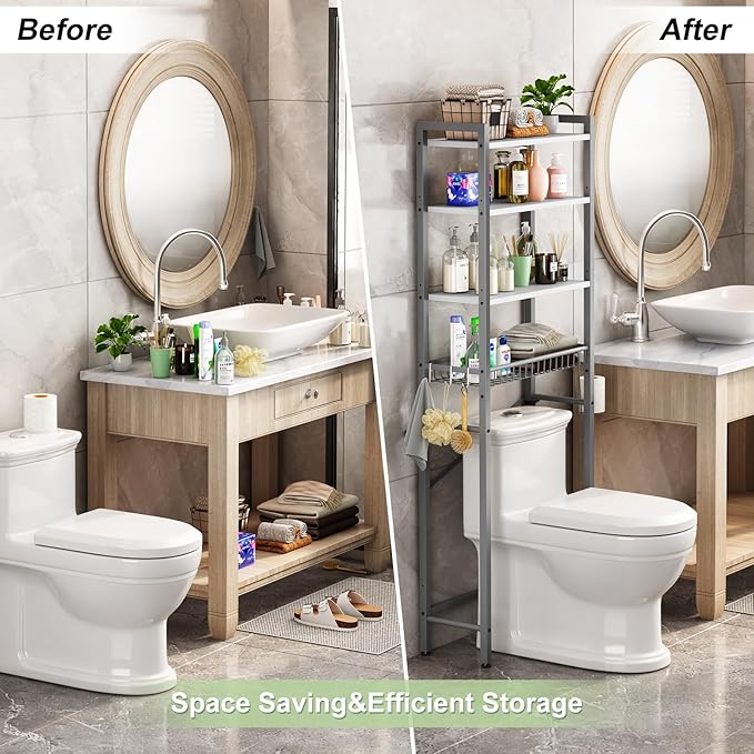 Over-The-Toilet Storage Rack, Gray- White
