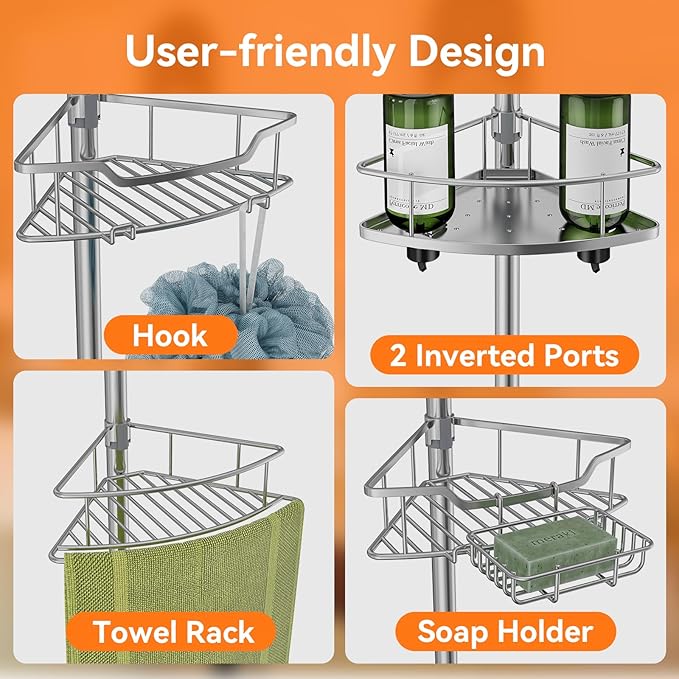 Corner Shower Caddy Tension Pole Rustproof