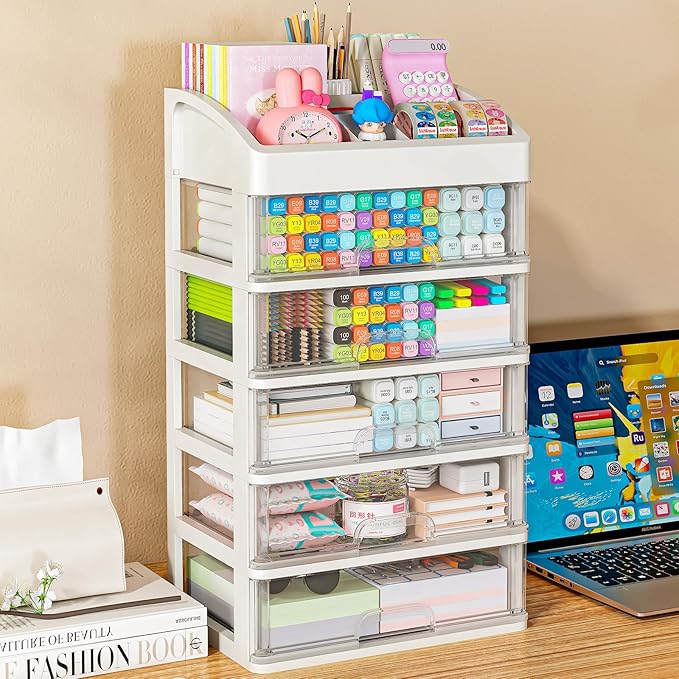 Desk Organizer with Drawers, 5 Drawers Storage Organizer