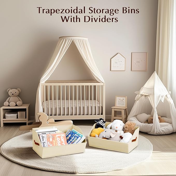 Homsorout Closet Organizers and Storage Bins - 4 Pack Collapsible Divided Trapezoidal Cube Storage Bins Baskets with Orange Handle for Organizing Clothes Blankets, Toys, Books, Towels(Beige)