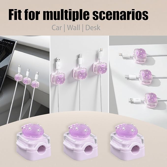 9Pack Magnetic Cable Clips for Nightstand, Adhesive Night-Glowing Cord Holder Organizer for Office Home Desk Wall Car (Purple,Strawberry)