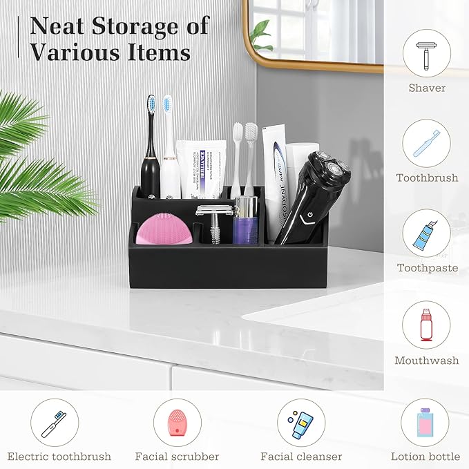 Bathroom Counter Organizer, Toothbrush Holder for Bathroom 5 Slot, Matte Black