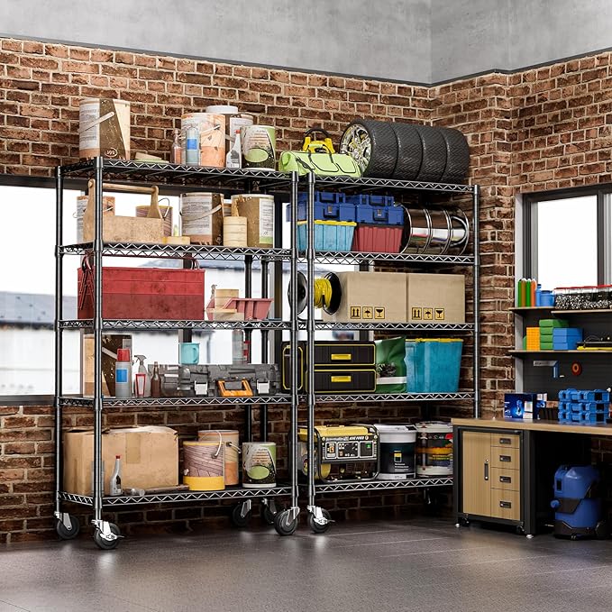 5-Tier Storage Shelving Unit with Wheels, Basement