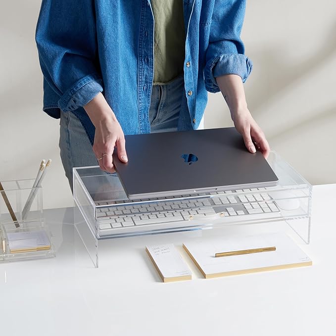 Russell+hazel Acrylic Monitor Stand with Drawer, 20” x 10” x 5.25”