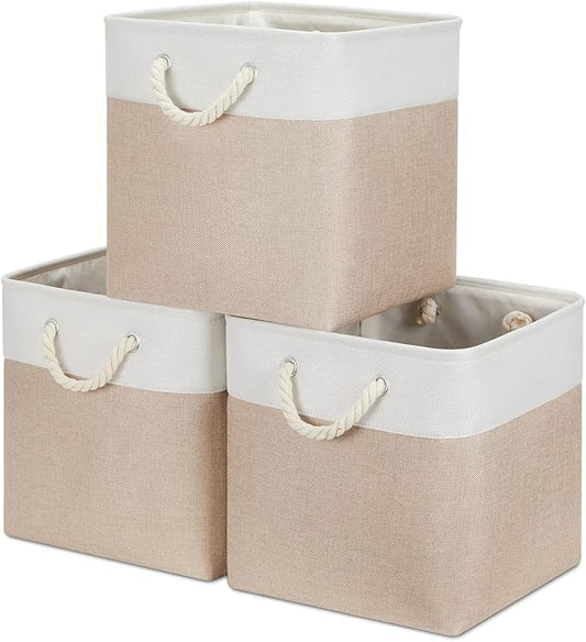 Bidtakay Fabric Storage Baskets for Organizing Beige 13 Inch Collapsible Square