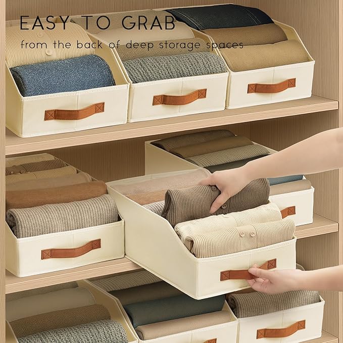 Homsorout Fabric Storage Bins for Organizing - 8 Pack Large Trapezoid Collapsible Storage Bins with Front Handle, Closet Organizers and Storage for Bedroom, Home Shelves, Small Spaces, Beige