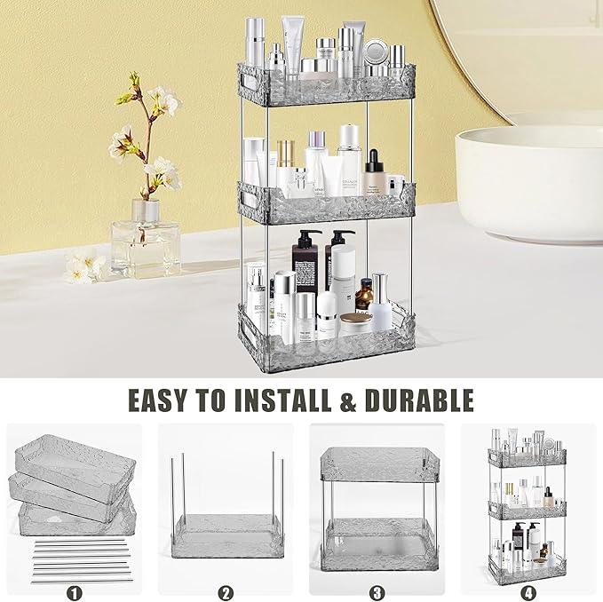 3-Tier Bathroom Counter Organizer Countertop Storage, Grey
