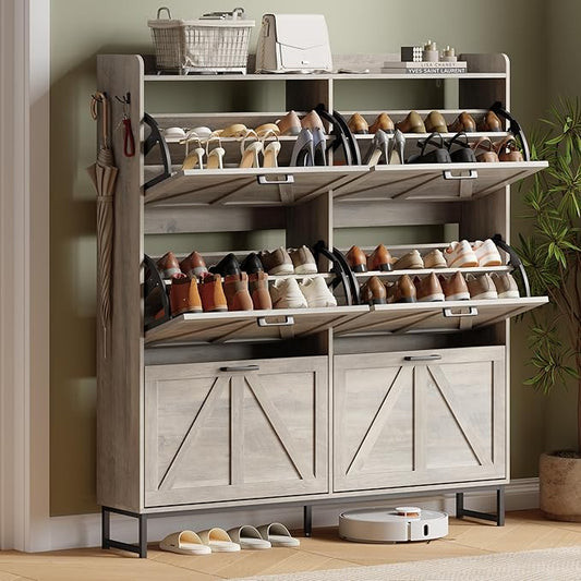 Shoe Cabinet with 6 Flip Drawers, Grey