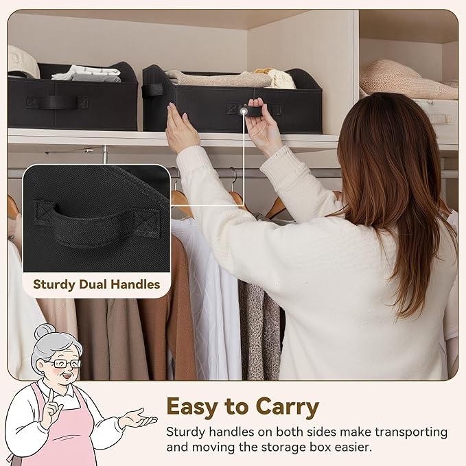 GRANNY SAYS Trapezoid Storage Bins, Closet Shelf Organizer, Closet Organizers and Storage, Storage Baskets for Shelves, Clothes, Toys, Towels, Black, 3-Pack