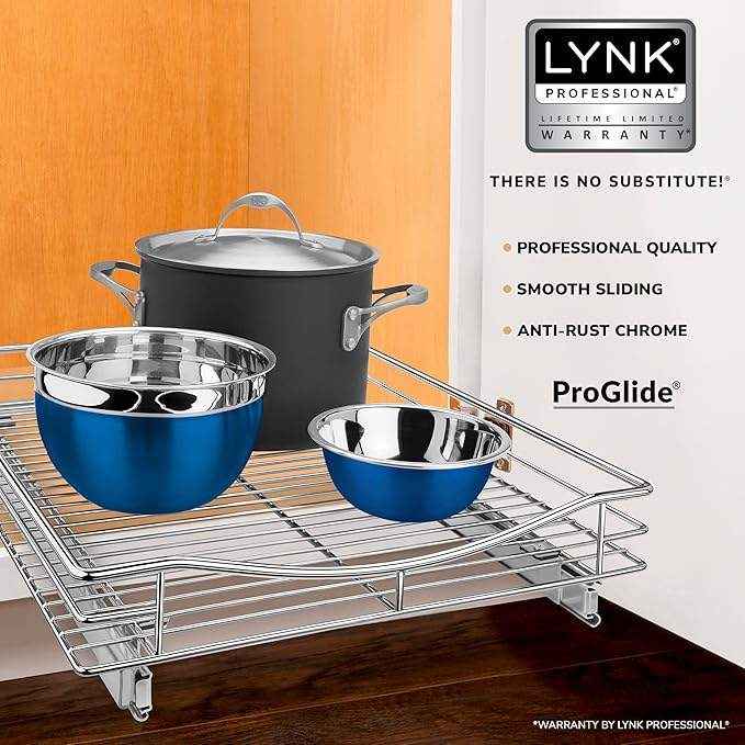 LYNK PROFESSIONAL® Pull Out Cabinet Organizer, 17" x 21" Slide Out Cabinet Organizer Pull Out Drawer – Pull Out Shelves for Kitchen Cabinets – Under Sink Organizers - Lifetime Ltd. Warranty, Chrome