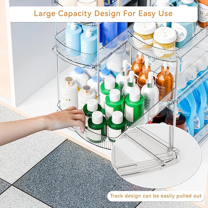 2 Pack 13.8″ Deep 3 Tier Under Sink Storage Organizer