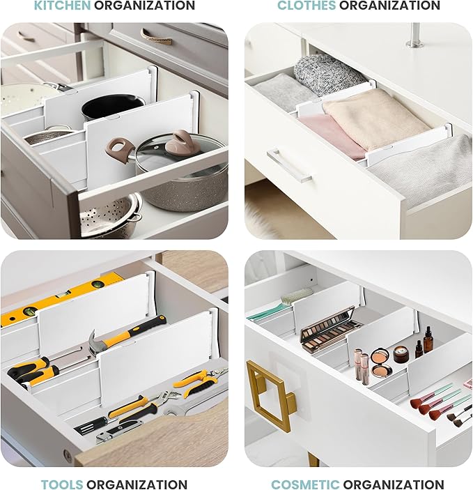 Adjustable Drawer Dividers, 8" Tall, Expandable 13.35-22", 4-Pack