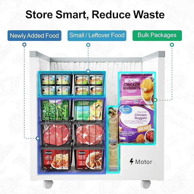 iSPECLE Freezer Organizer Bins - Fits 7 Cu.Ft Chest Freezer, 4 Pack Stackable Deep Freezer Organizer Bins (14.7" L) Easy Get Bottom Food with Handle, Wire Baskets Rust Resistant Sort Frozen Food