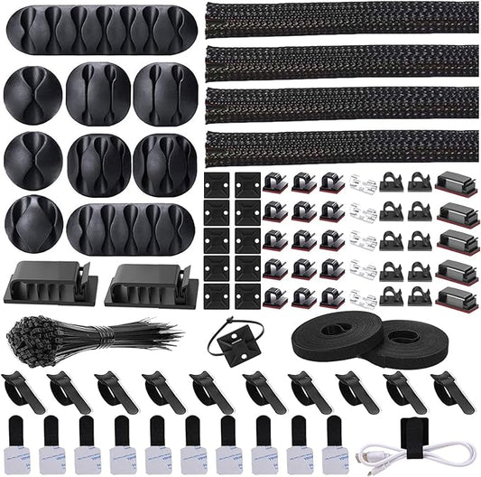 Cord Management Organizer Kit 4 Cable Sleeve split with 41Self Adhesive Cable