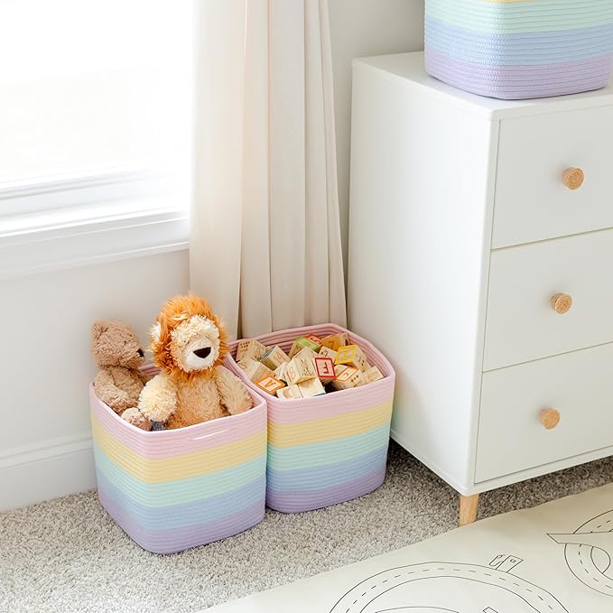 NaturalCozy Storage Cubes 11 Inch Cotton Rope Woven Baskets for Organizing, 3-Pack | Cube Storage Bin | Square Storage Baskets for Shelves Organizer, Classroom, Kids Toy Bins, Closet, Baby Nursery