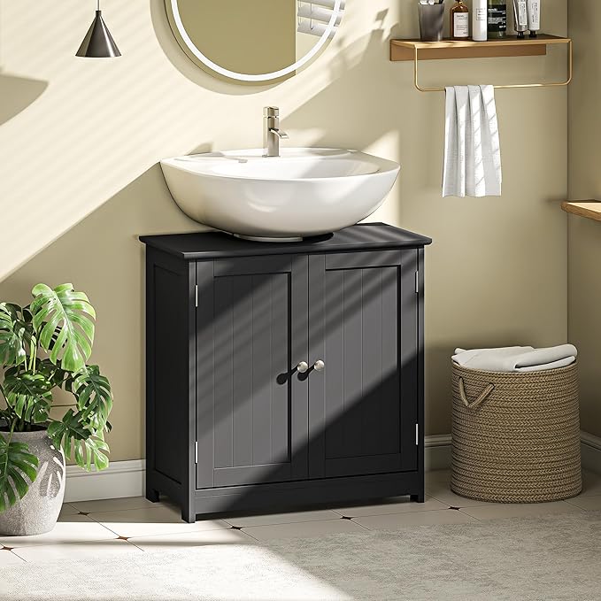 23.5" Pedestal Sink Storage Cabinet, Black