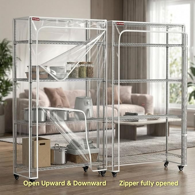 Clear Wire Shelving Cover, 36" W x 14" D x 72" H, 3-Way Opening with Dual Zippers, Heavy-Duty Clear PVC Shelf Cover for Home, Office & Garage