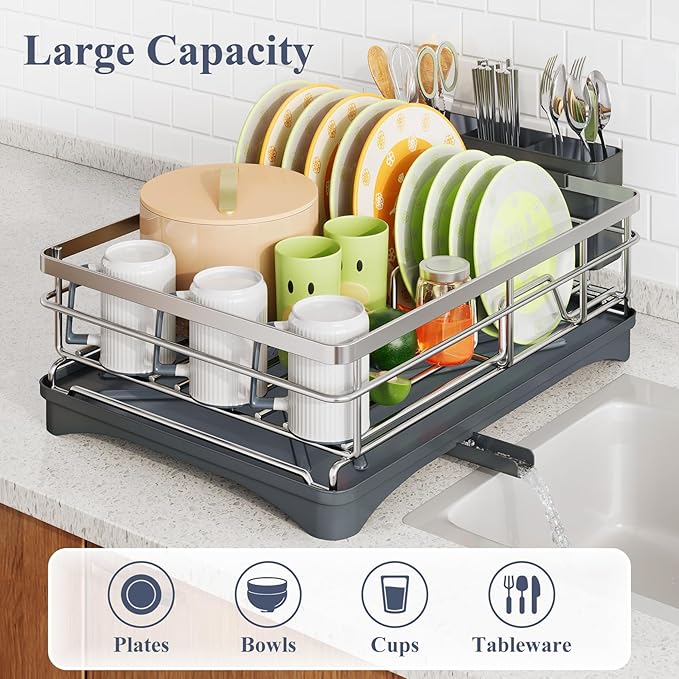 Dish Drying Rack, Stainless Steel Dish Rack for Kitchen Counter, Silver