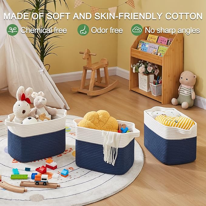 Storage Baskets, Woven Cotton Rope Baskets for Shelves, Toy Towel Organizer Bins