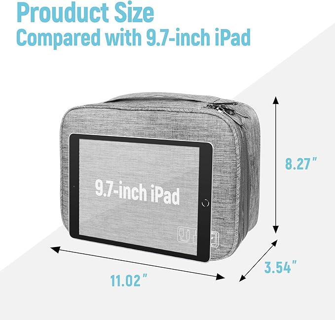 Lcsmaokin Electronics Travel Organizer,Large Double Layer Portable Waterproof Travel Organizer Bag for Charging Cable Storage,Ipad,Power Bank,Hard Drive etc,for Travel,Business,5pcs Cable Ties-Grey